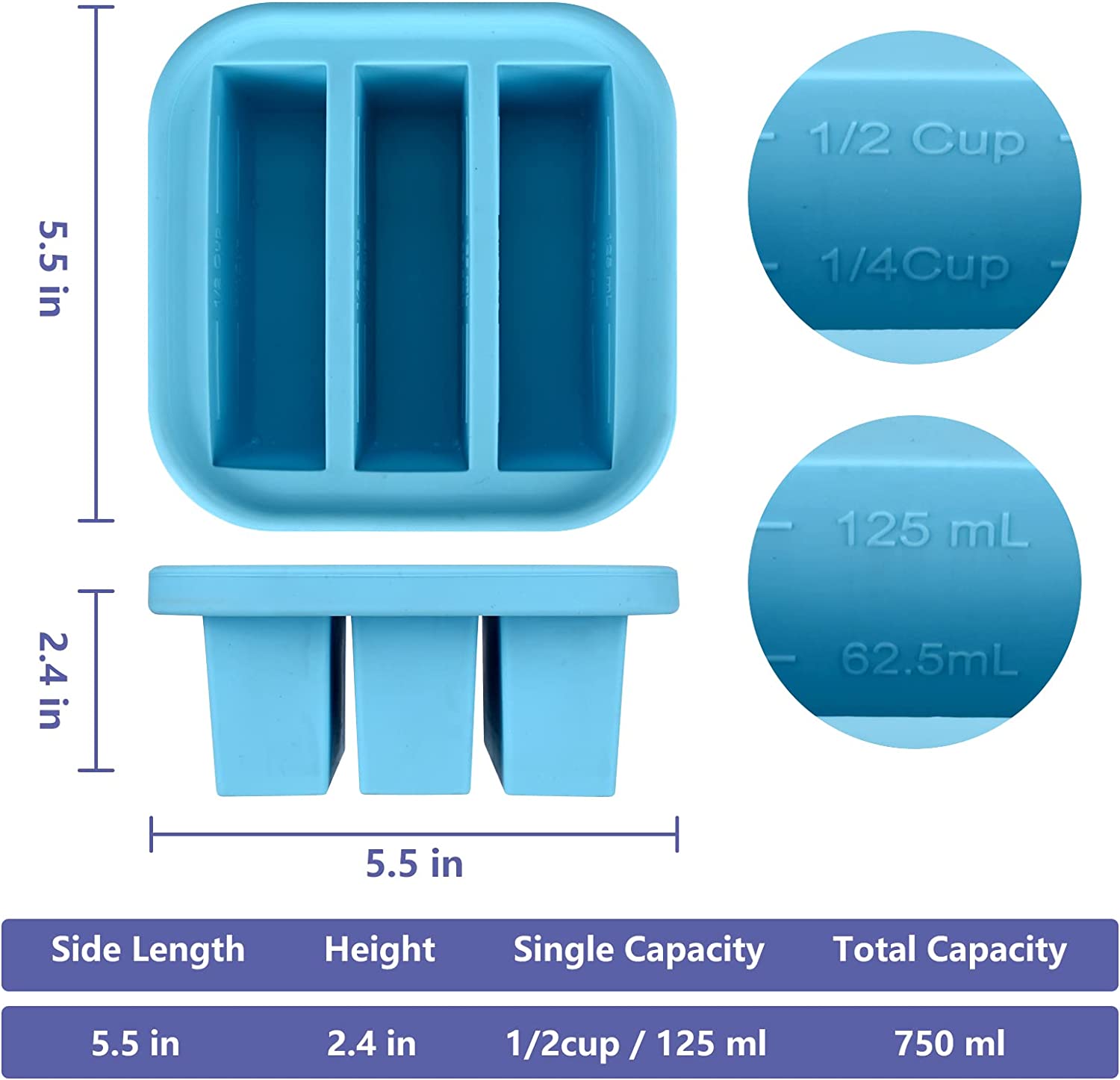 Bac de congélation en silicone avec couvercle Contenant de congélation carré pour aliments
