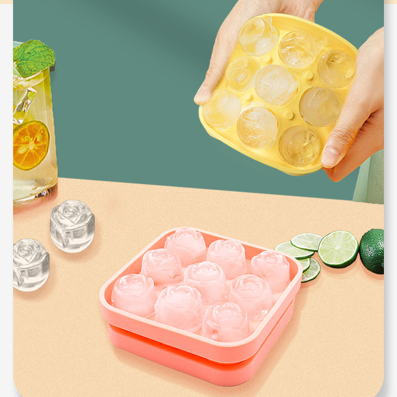 bac à glaçons en silicone rose avec couvercle fabricant de boules de glace personnalisé