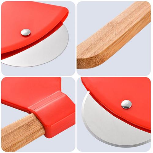 couteaux à pizza coupe lame en acier inoxydable logo personnalisé avec manche en bois
